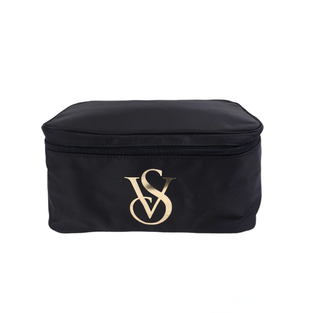 Victoria's Secret Travel Bag Bra Panties Makeup Case Black Pink Satin Sexy Logo